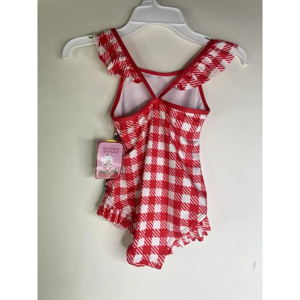 Strawberry Shortcake Gingham Red White One Piece Swimsuit Swimwear Girls Size 5
